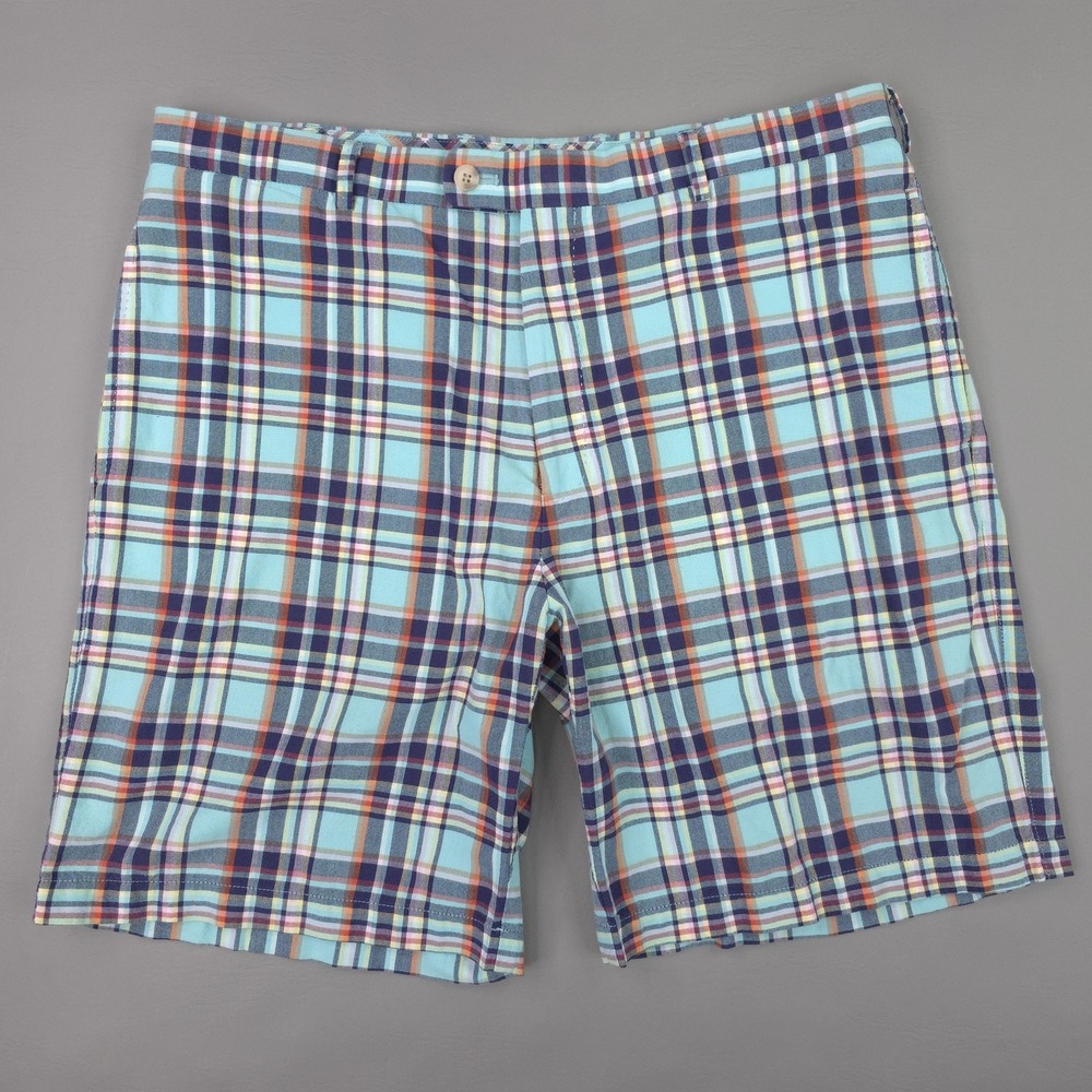 Peter Millar Shorts Mens 36 Blue Plaid Chino Flat Front Casual 8in Summer Golf